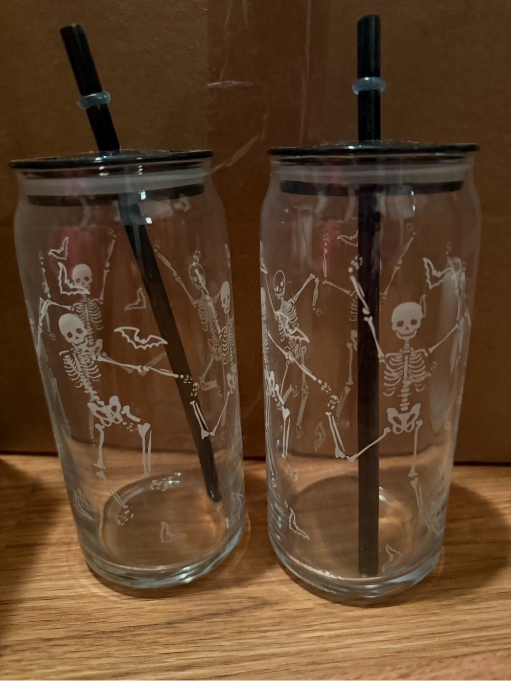 Clear Skeleton Print Tumbler with Straw - Set of 2